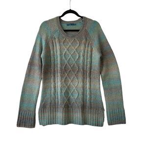 prAna Leisel Ombre Cable Knit Sweater Women's XL Pastel Green Fisherman Rainbow